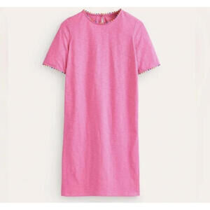 BODEN hot pink cotton pompom mini shirt dress sz 10